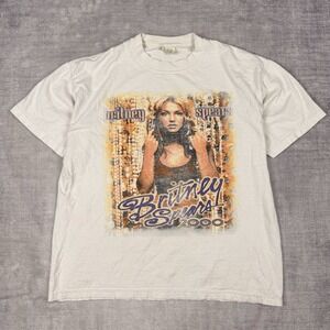 Vtg Britney Spears‎ Shirt Mens Medium White 2000 Y2K Tour Pop Music Band Concert
